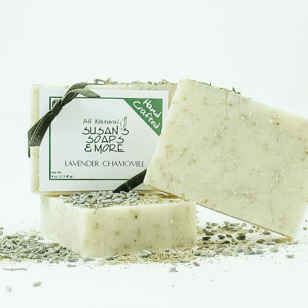 Lavender Chamomile Soap is gentle on skin with cocoa butter for extra moisturizing.